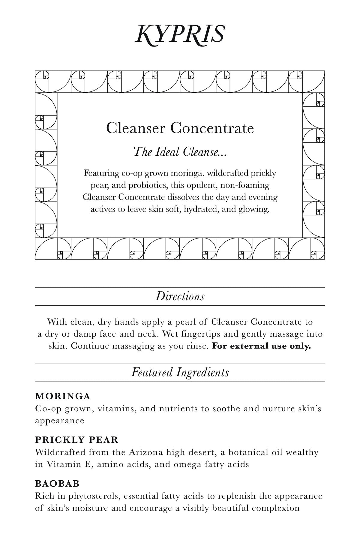 Kypris Cleanser Concentrate Information